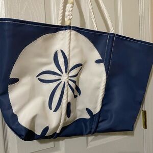 Sea Bags White on Navy Sand Dollar Ogunquit Beach Tote